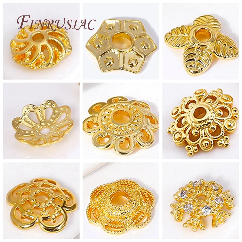 6mm 18K Gold Plated Flower Bead End Caps – Brass DIY Jewelry Bead Caps P3