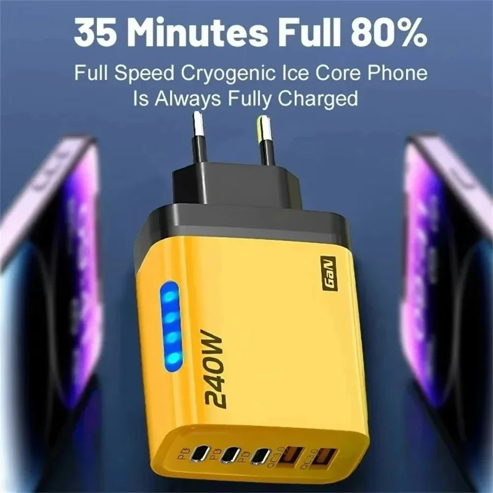5-in-1 240W GaN Fast Charger | 2 USB + 3 USB-C Multi-Port Multi-Port GaN Charger P3