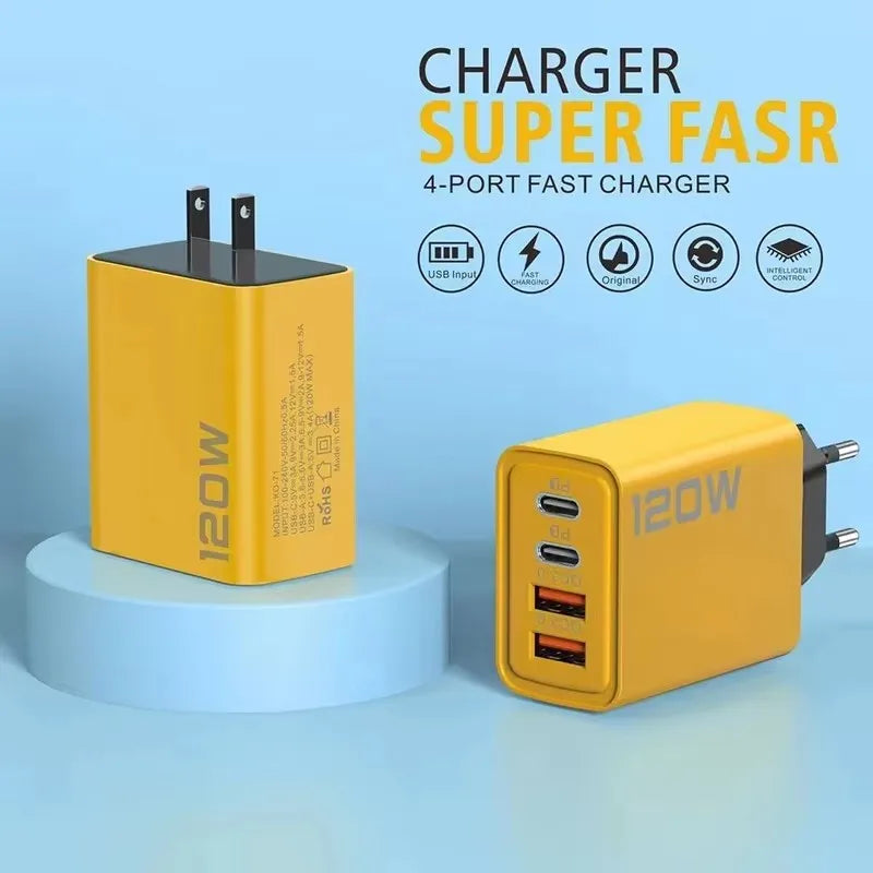 120W 4-Port USB-C Fast Charger | PD & Quick Charge 3.0 USB Charging Adapter P3