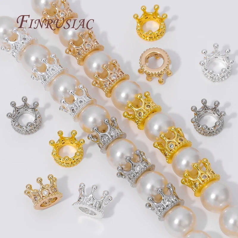 18K Gold Plated Zircon Crown Spacer Beads | Jewelry Making Jewelry Spacer Beads P3