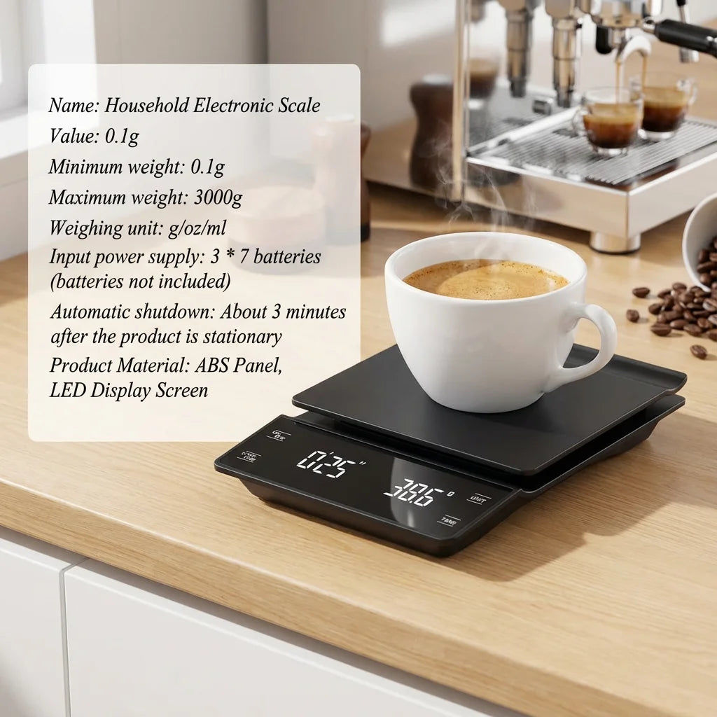 Digital Coffee Scale 3kg/0.1g with Timer & LCD Display Digital Kitchen Scale P3