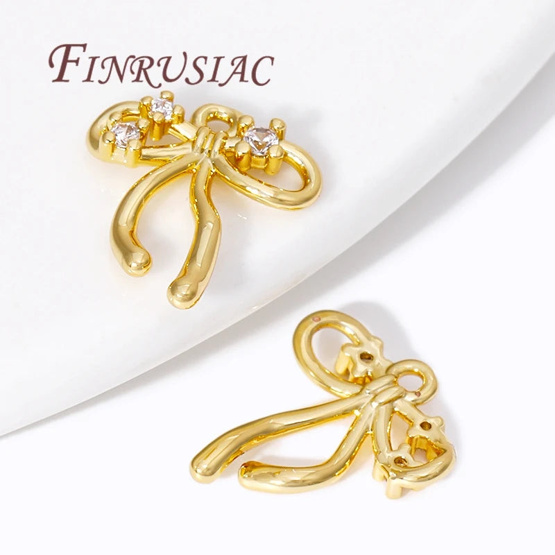 18K Gold Plated Zircon Bow Pendant Charms | DIY Jewelry Findings Jewelry Pendant Charms P3