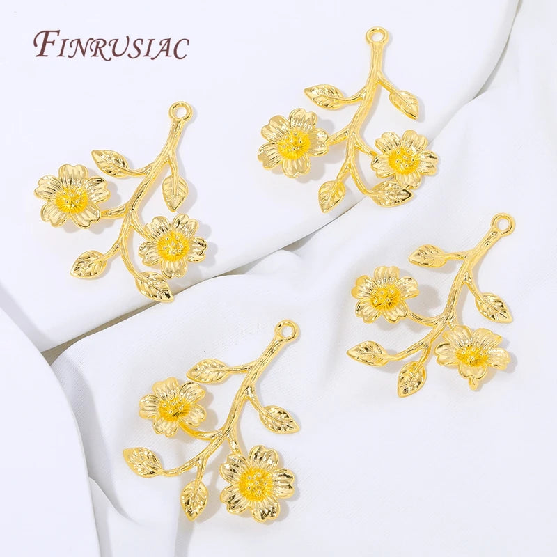 18K Gold Plated Flower Branch Charms & Leaf Pendants – DIY Jewelry Charms & Findings P3