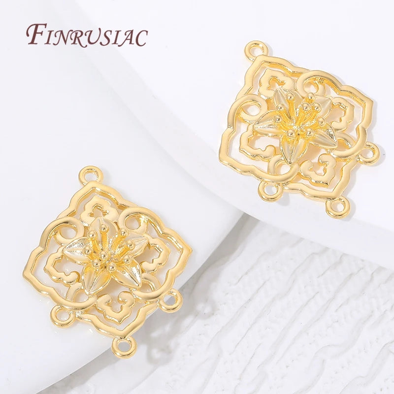 18K Gold Plated Brass Floral Filigree Rhombus Earring Links Jewelry Making Findings P3