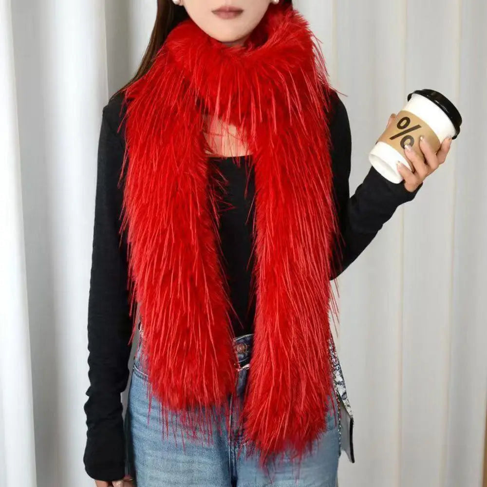 Women's Fluffy Faux Fur Long Scarf – Y2K Winter Shawl 180cm Faux Fur Scarf P3