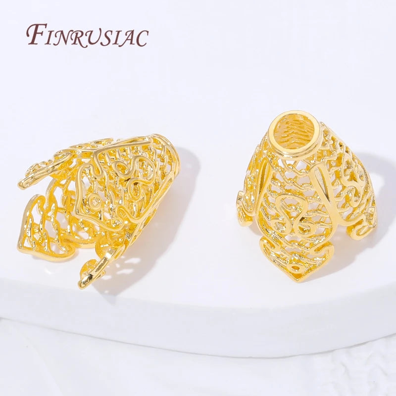 18K Gold Plated Filigree Bead Caps – Hollow Flower Cone Ends Jewelry Bead Caps P3