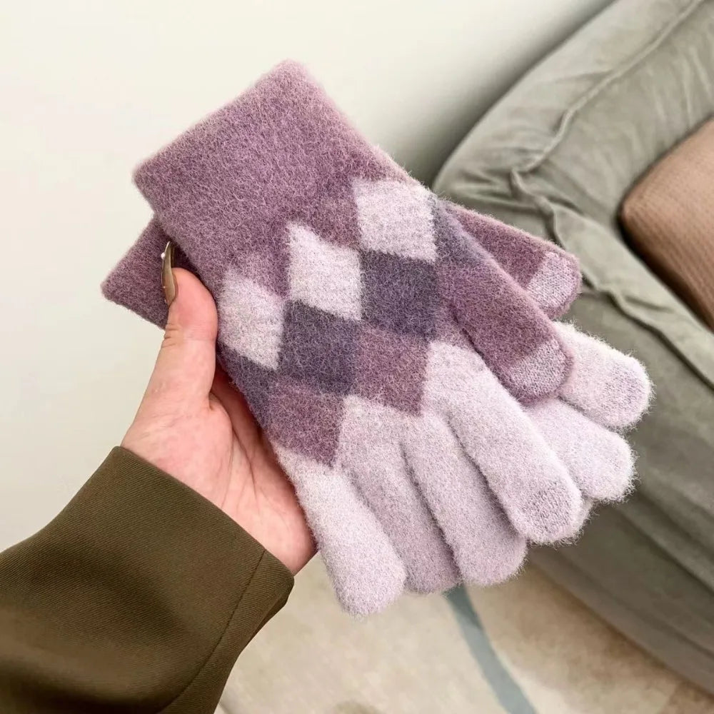 Women's Knit Touchscreen Winter Gloves – Windproof Full Finger Winter Knit Gloves P3 Purple