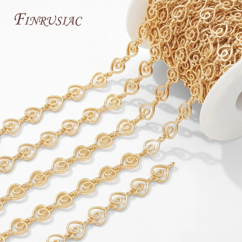 14K Gold Plated Hollow Swirl Heart Link Chain – 1M DIY Spool Jewelry Making Chain P3