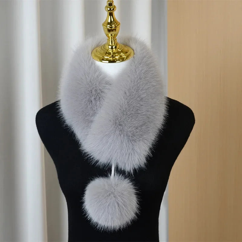 Double-Sided Fluffy Ball Scarf | Korean Sweet Style Neck Warmer Winter Neck Warmer P3 Grey One Size >8Y