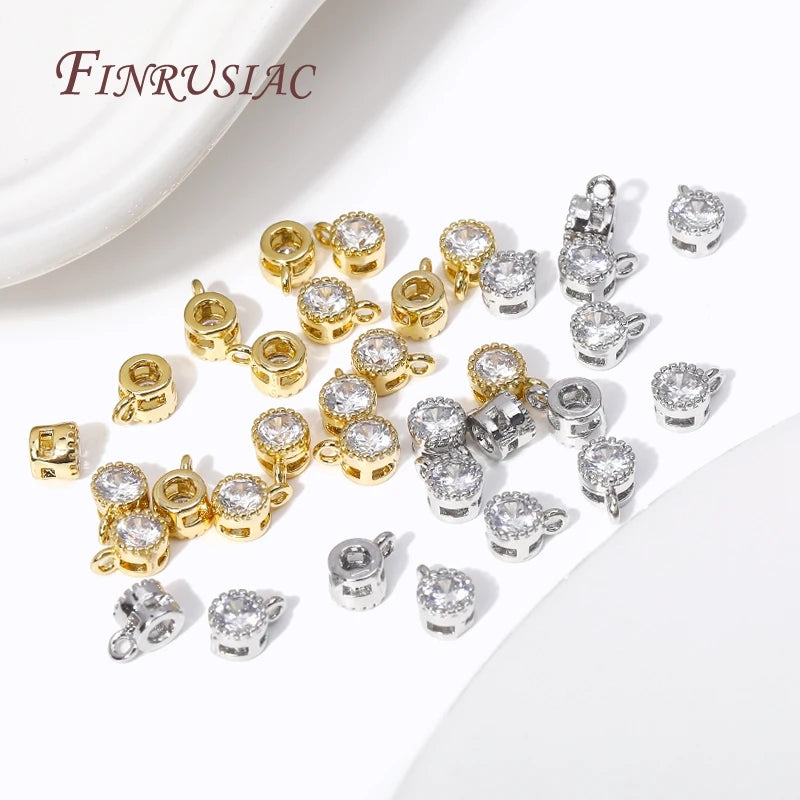 18K Gold & Rhodium Plated Zircon Round Charm Pendants – 2 Sizes Jewelry Charm Pendants P3