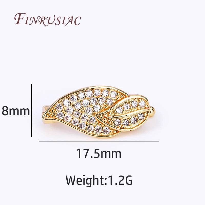 18K Gold Plated Leaf Pearl Clasp – Brass Zircon, 8×17.5mm Jewelry Clasp Finding P3 18K Real Gold Plated 3 Pieces