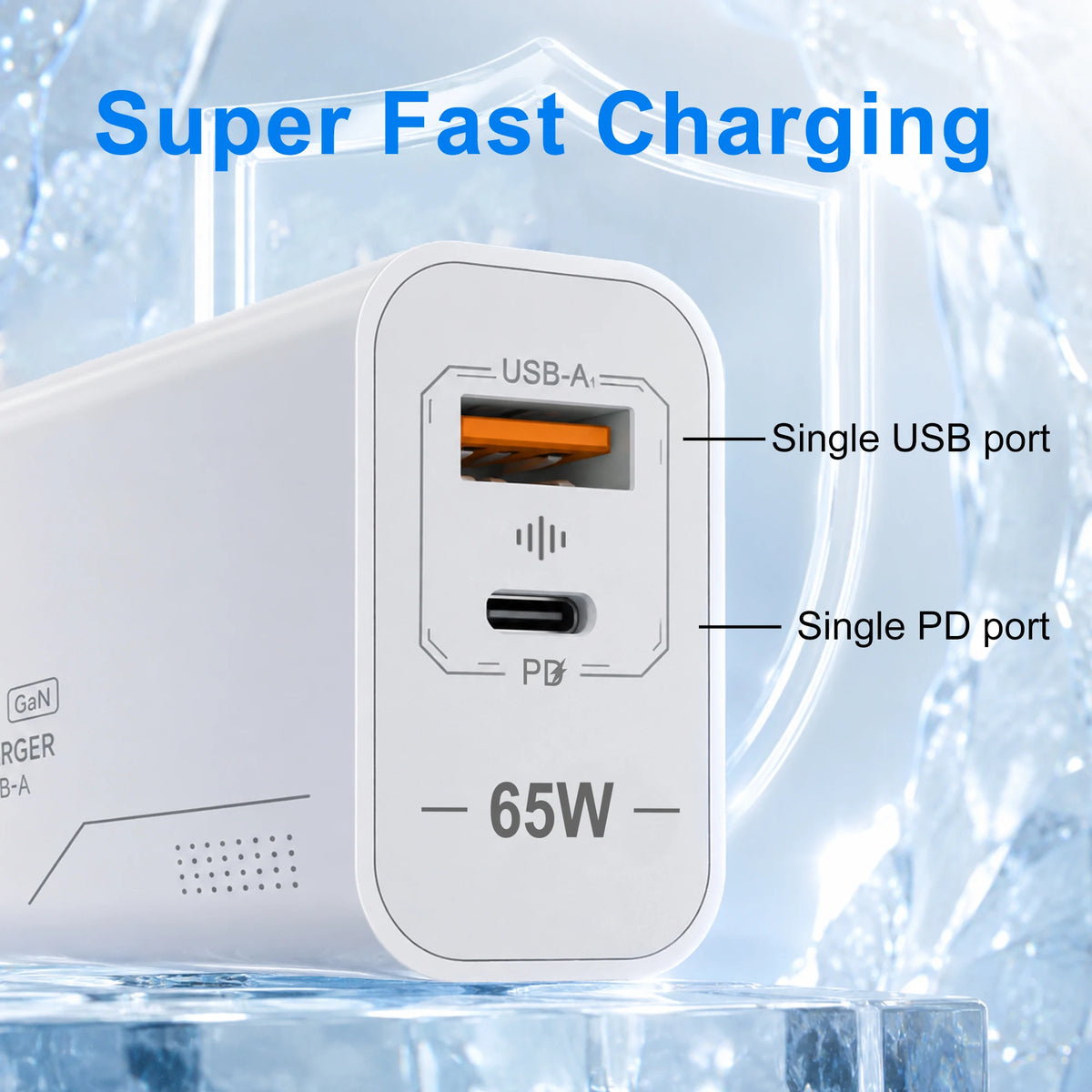 65W GaN 2-Port USB-C Fast Charger Wall Adapter EU/US Plug GaN Wall Charger P3