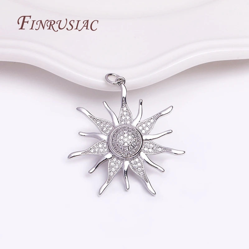 18K Gold Plated Brass Sunflower Charm with Zircon – 33mm DIY Jewelry Pendant Charm P3