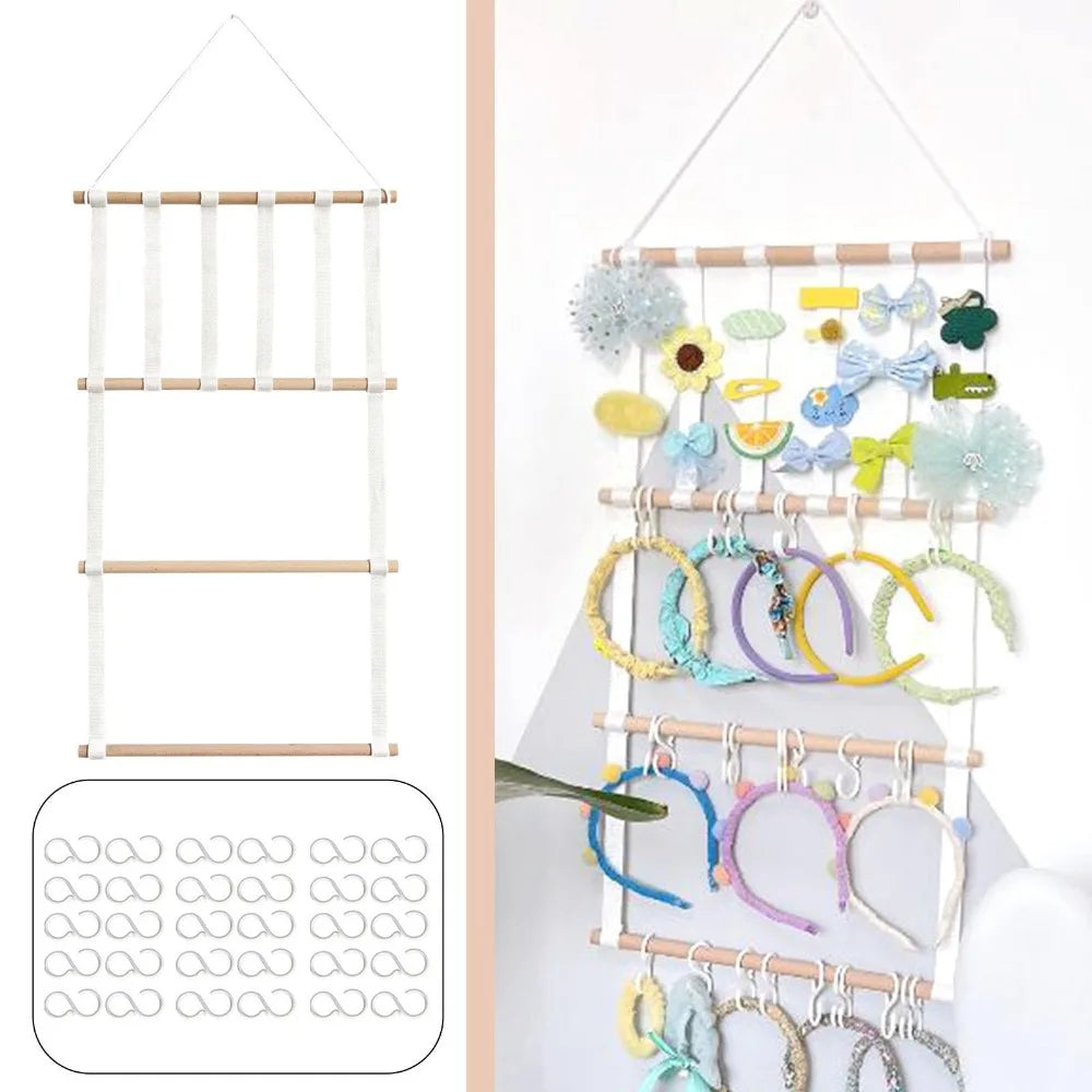 Baby Girls Bow & Hair Clip Wall Organizer – Wood Hanging Rack Hair Accessory Organizer P3