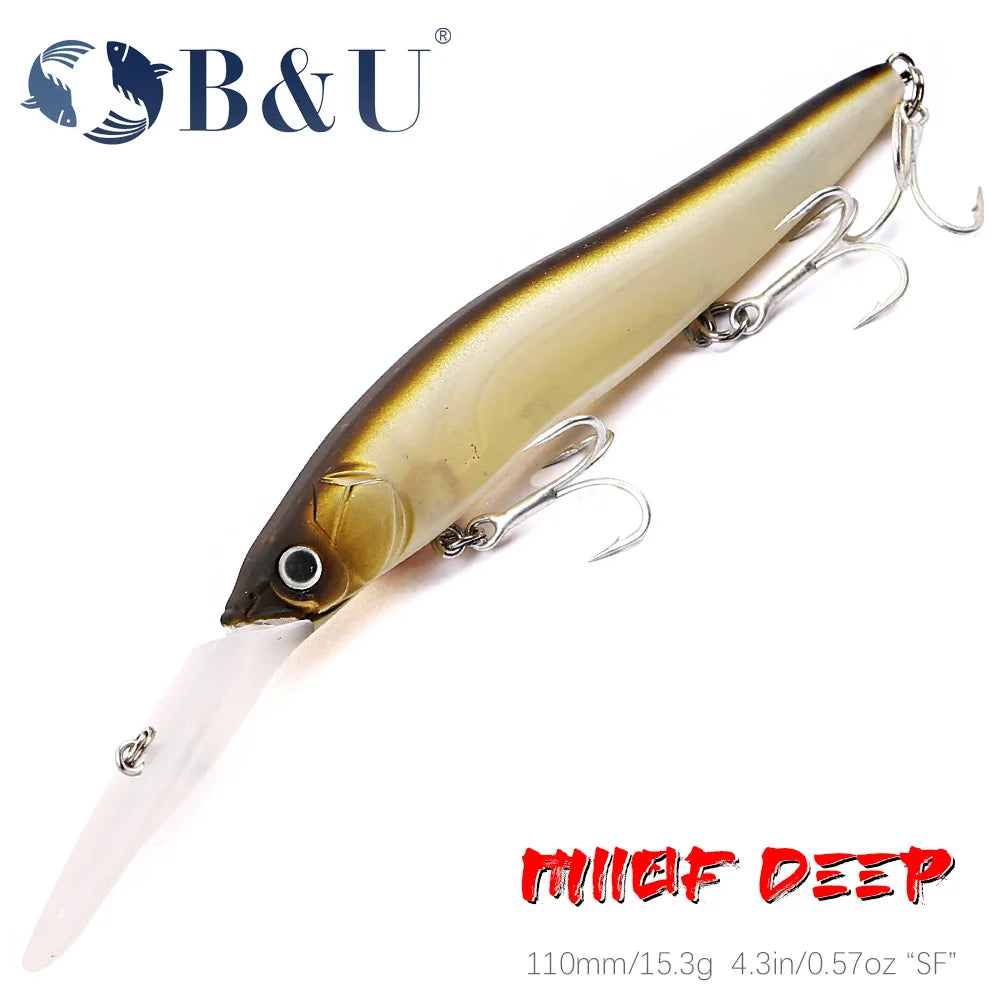 B&U 110mm Deep Diving Minnow Crankbait – Bass Pike Walleye Lure Minnow Crankbait Lure P3