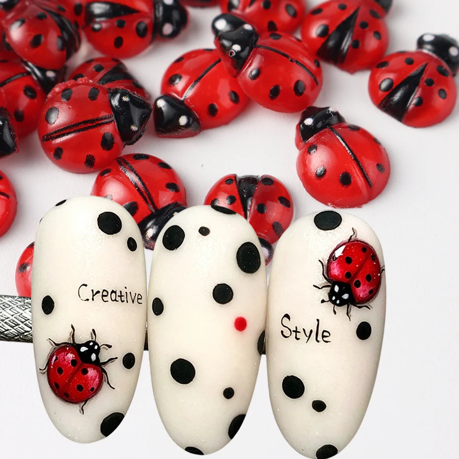 Ladybug Nail Charms Flatback Acrylic DIY Decorations 50/100pc Nail Art Charms P3