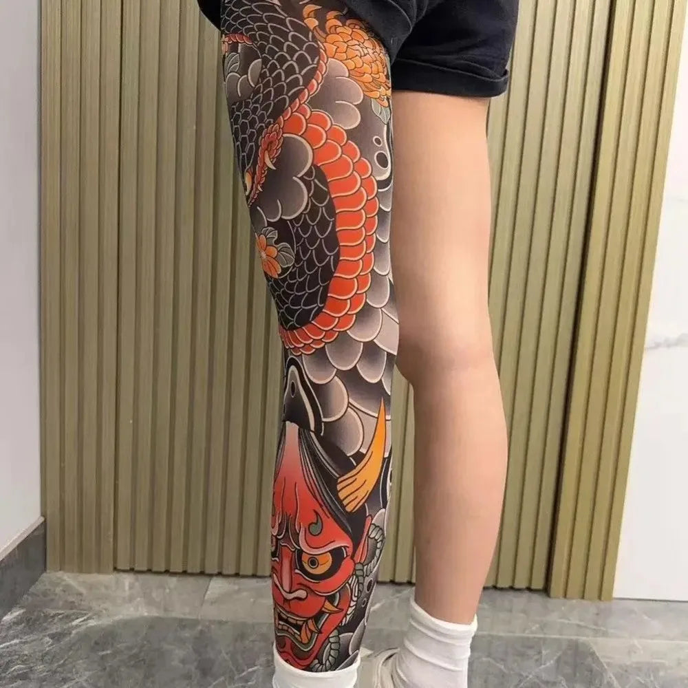 Fake Tattoo Print Stockings – Unisex Full Leg Tights Tattoo Print Tights P3