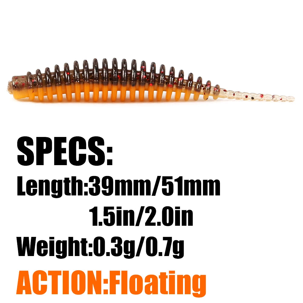 B&U 39mm 51mm Floating Worm Soft Bait – Bass Carp Lure Soft Fishing Lure P3