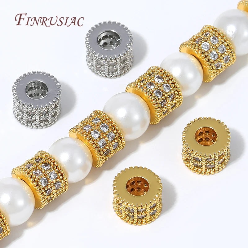 18K Gold Plated Micro Pavé CZ Barrel Spacer Beads | DIY Jewelry CZ Spacer Beads P3