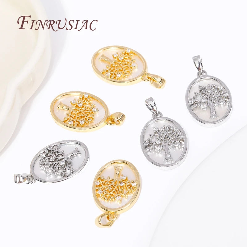 18K Gold Plated Tree of Life Shell Oval Charm Pendant for DIY Pendant Charm P3