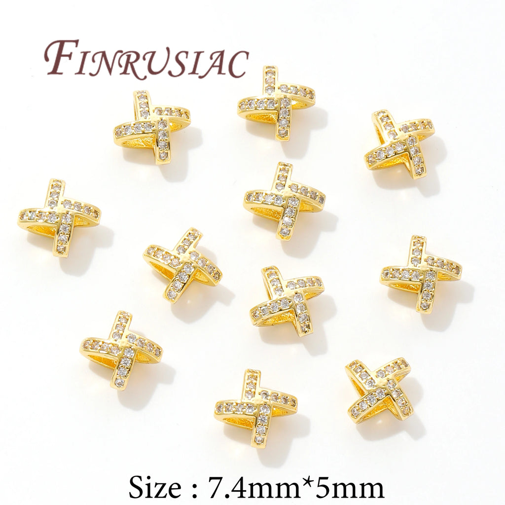 18K Gold Plated X-Shaped Zircon Spacer Beads | DIY Jewelry Jewelry Spacer Beads P3