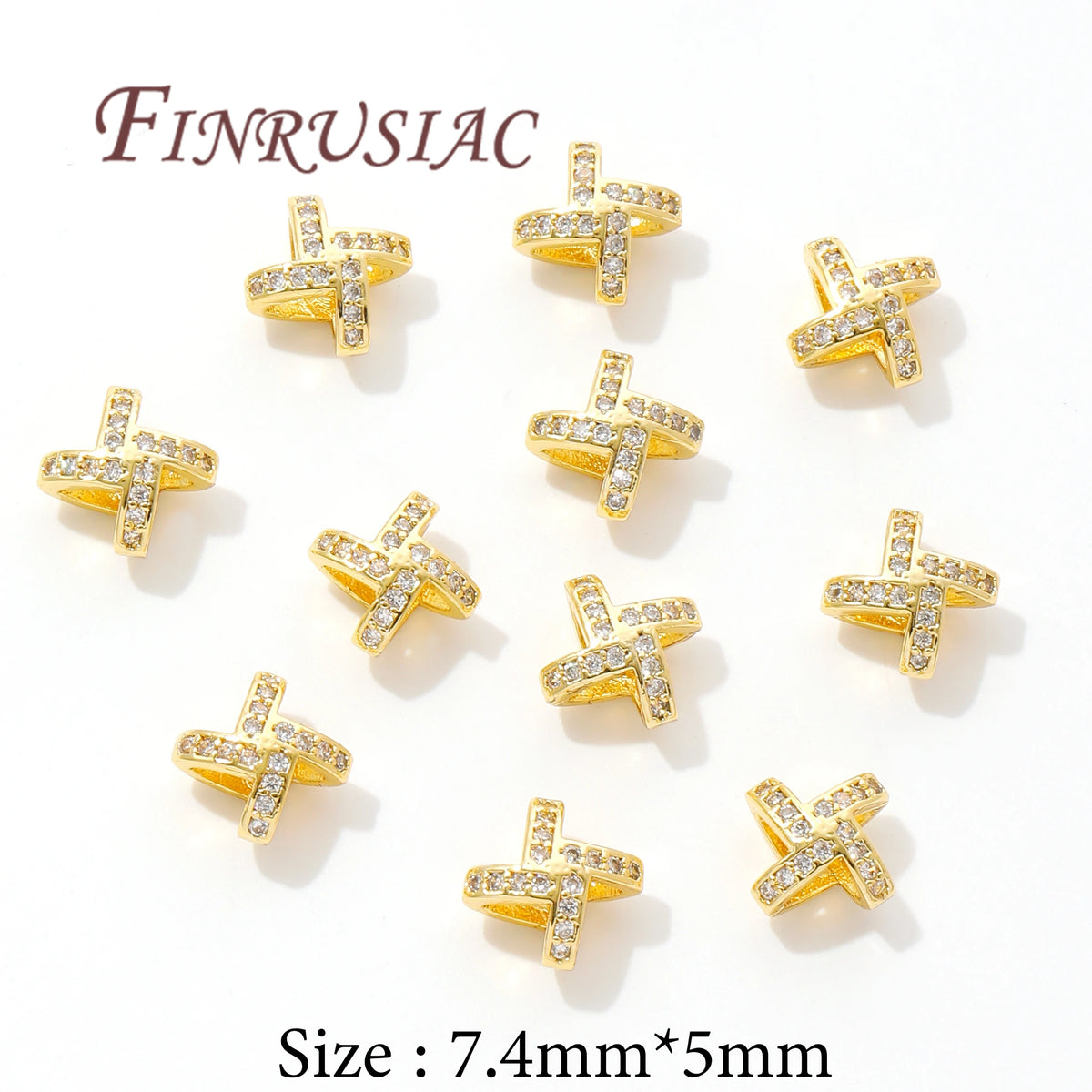 18K Gold Plated X-Shaped Zircon Spacer Beads | DIY Jewelry Jewelry Spacer Beads P3