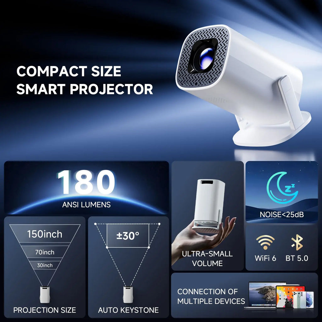 HONGTOP P30 Pro Mini Projector Android 14 WiFi 6 4K Support Smart Mini Projector P3