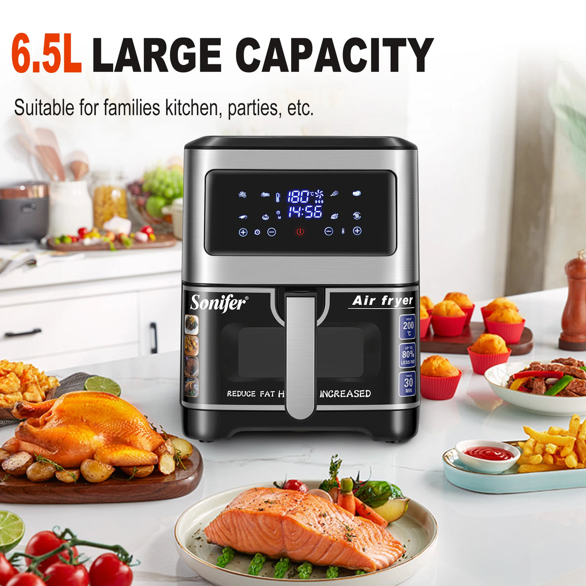 Sonifer SF-1028 6.5L Digital Air Fryer 1450W Non-Stick LED Digital Air Fryer P3