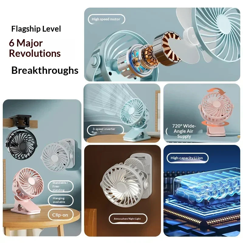 Portable Rechargeable Clip Fan – 720° Rotatable USB Fan Portable Clip Fan P3