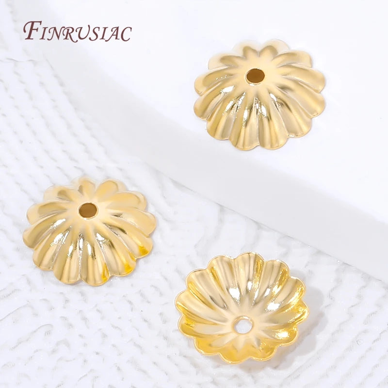 18K Gold Plated Brass Flower Bead Caps | Wavy Edge 20/40 Pcs Jewelry Bead Caps P3
