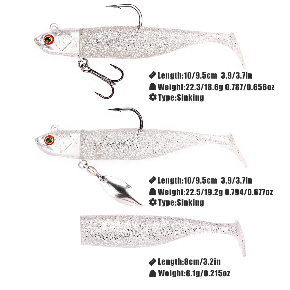 B&U Soft Swimbait Jig Head Spinner Lure – Saltwater Bass Soft Fishing Lure Set P3