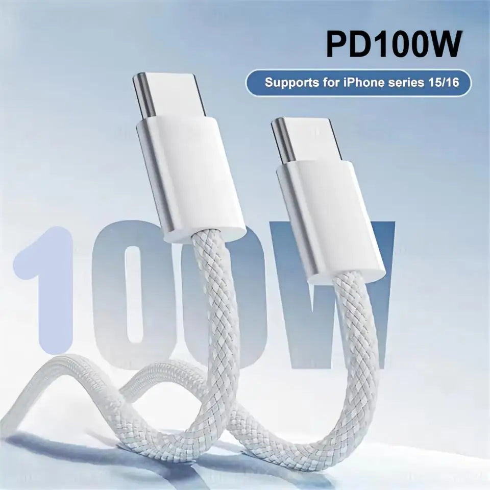 100W USB-C to USB-C Braided Fast Charge Cable | 6A, 1M USB-C Charging Cable P3