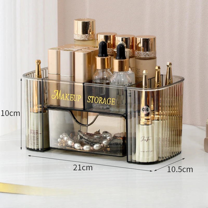 Multi-Tier Transparent Makeup Organizer with Drawers Makeup Organizer P3 Grey