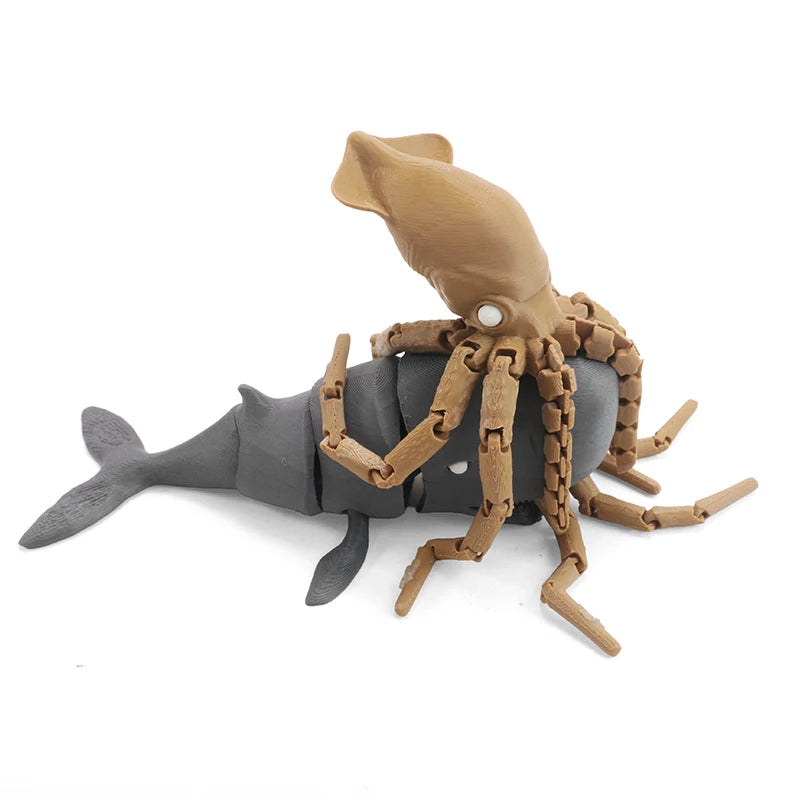 Articulated Giant Squid & Sperm Whale 3D Printed Figure Set Action Figure Set P3