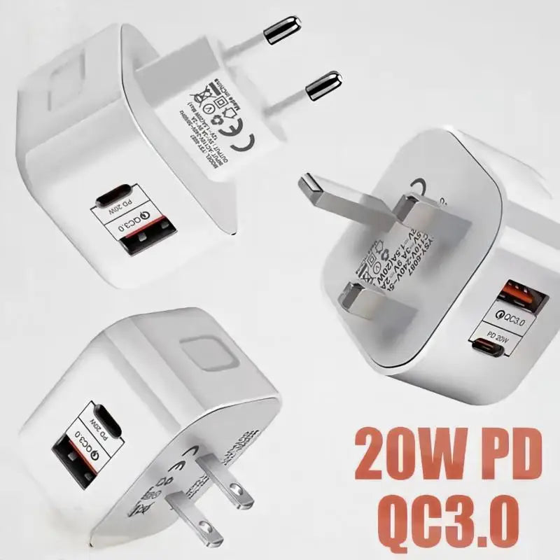 20W Dual Port USB-C PD Fast Wall Charger – EU/US/UK Plug USB-C Wall Charger P3
