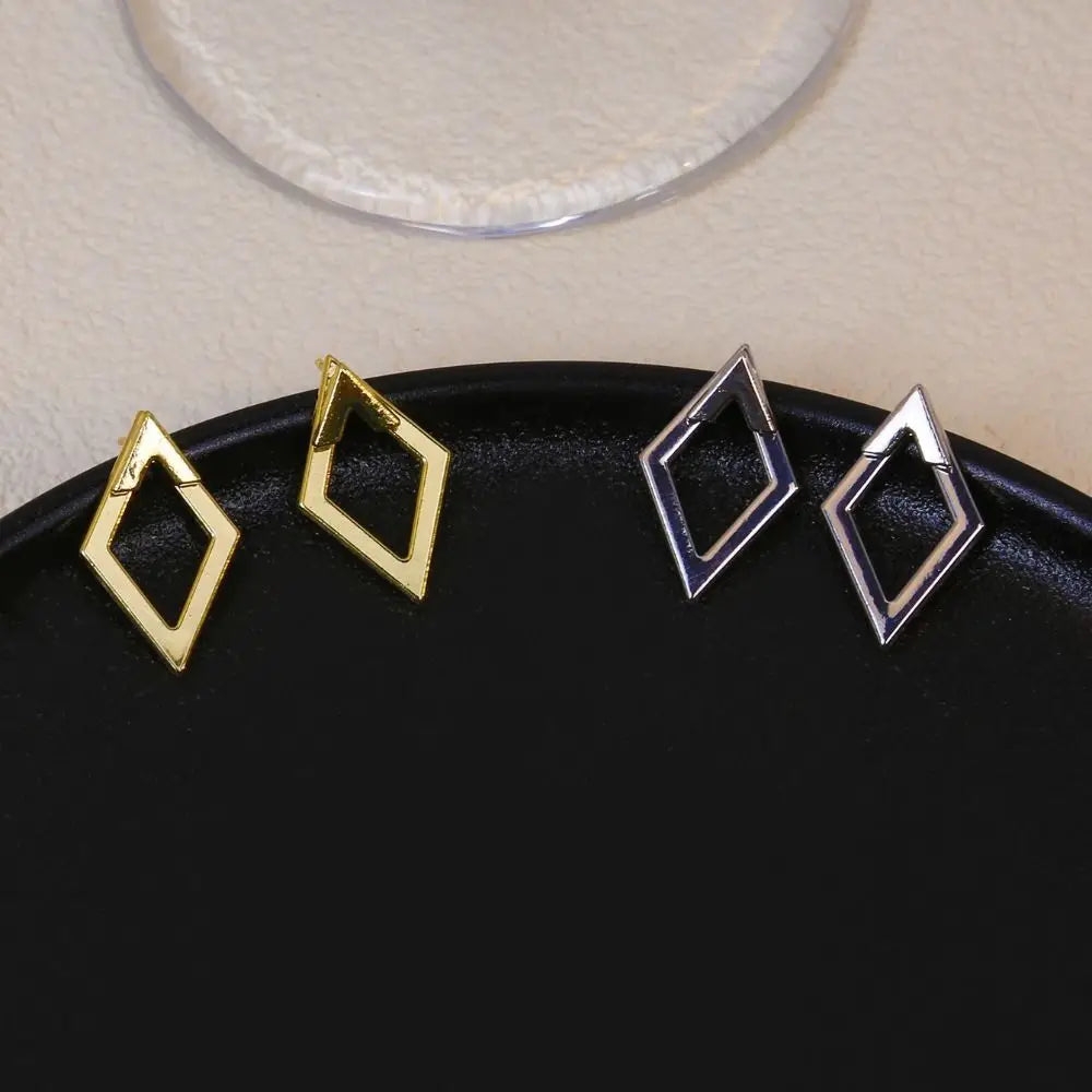 Minimalist Geometric Rhombus Stud Earrings – Double Layer Gold Stud Earrings P3