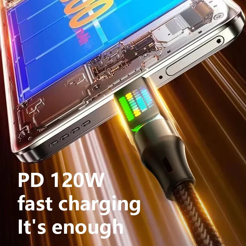 120W USB-C Fast Charging Cable 6A LED Display – Nylon Braided USB-C Charging Cable P3