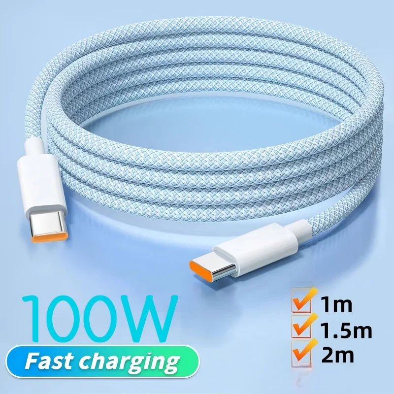 100W USB-C Braided Fast Charge Cable – 6A Type-C, 1M USB-C Charging Cable P3