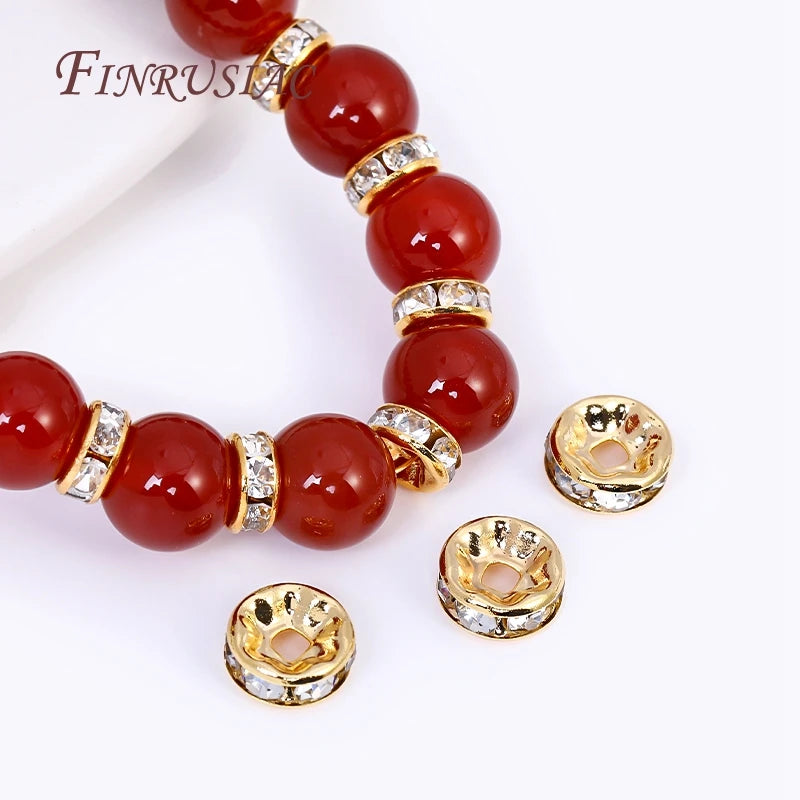 18K Gold Plated Rhinestone Rondelle Spacer Beads 4/6/8mm Jewelry Spacer Beads P3