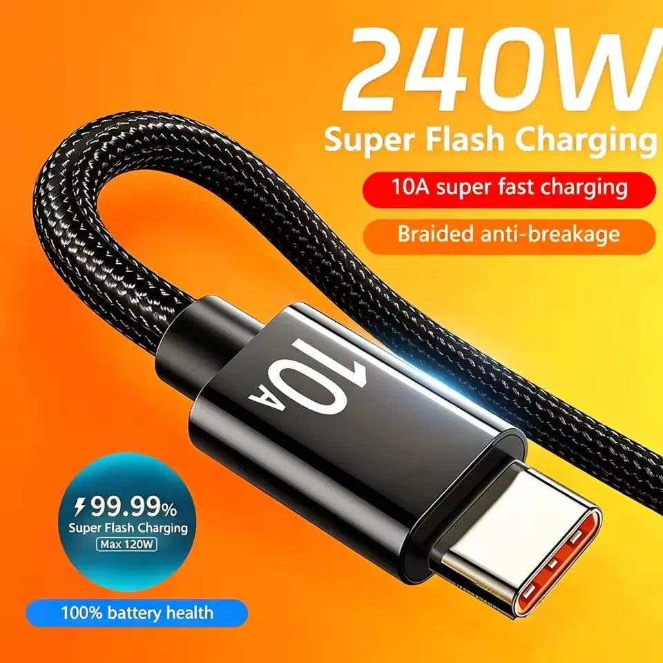 240W USB-A to USB-C Braided Fast Charging Cable 1–3M USB Charging Cable P3