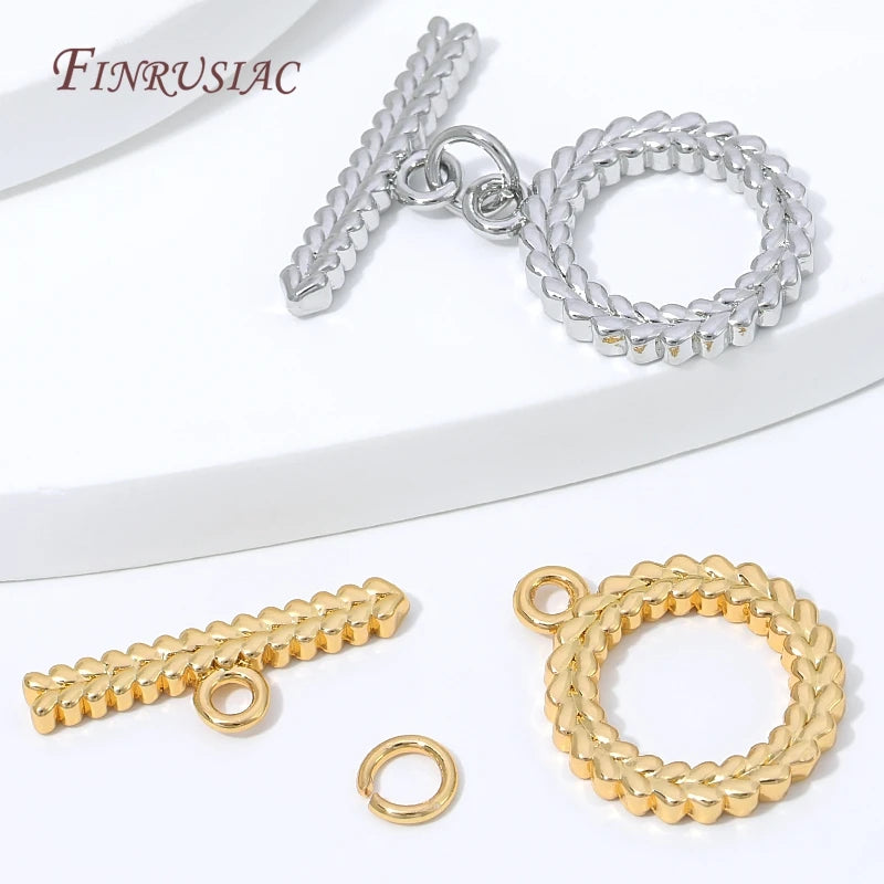 18K Gold Plated OT Toggle Clasps – Wheat Braided Leaf T-Bar Bulk Jewelry Toggle Clasps P3