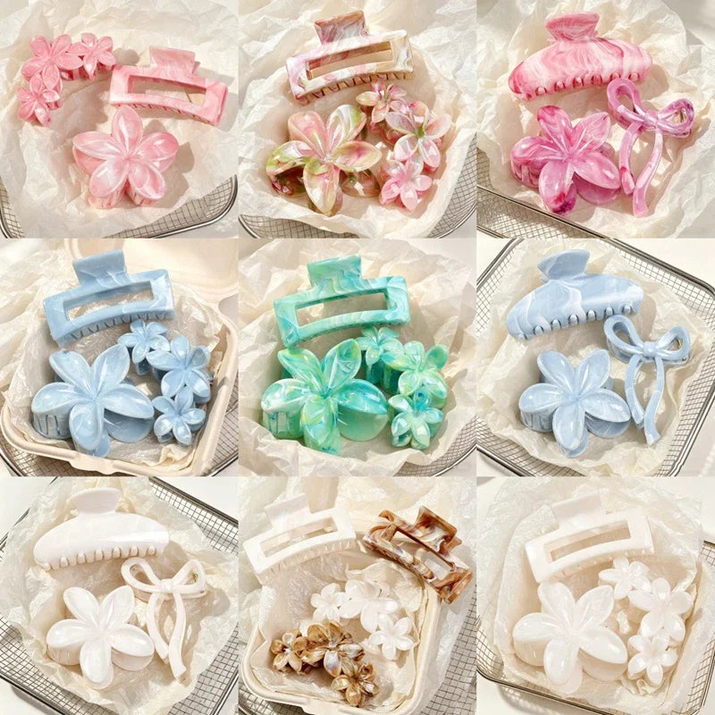 3-Pack Bow, Square & Flower Hair Claw Clips for Women Hair Claw Clips P3