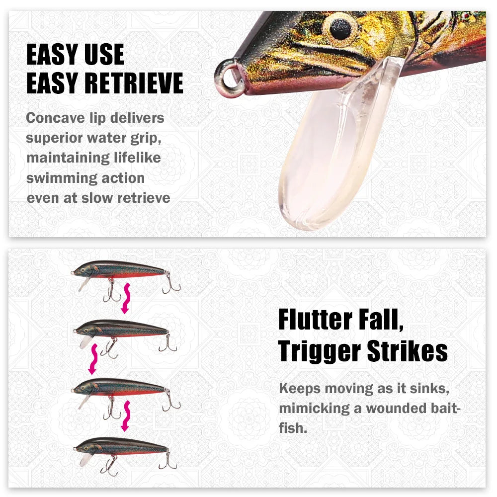 B&U Sinking Minnow Lure Set – Trout Pike Jerkbait 3/4 Pcs Fishing Lure Set P3