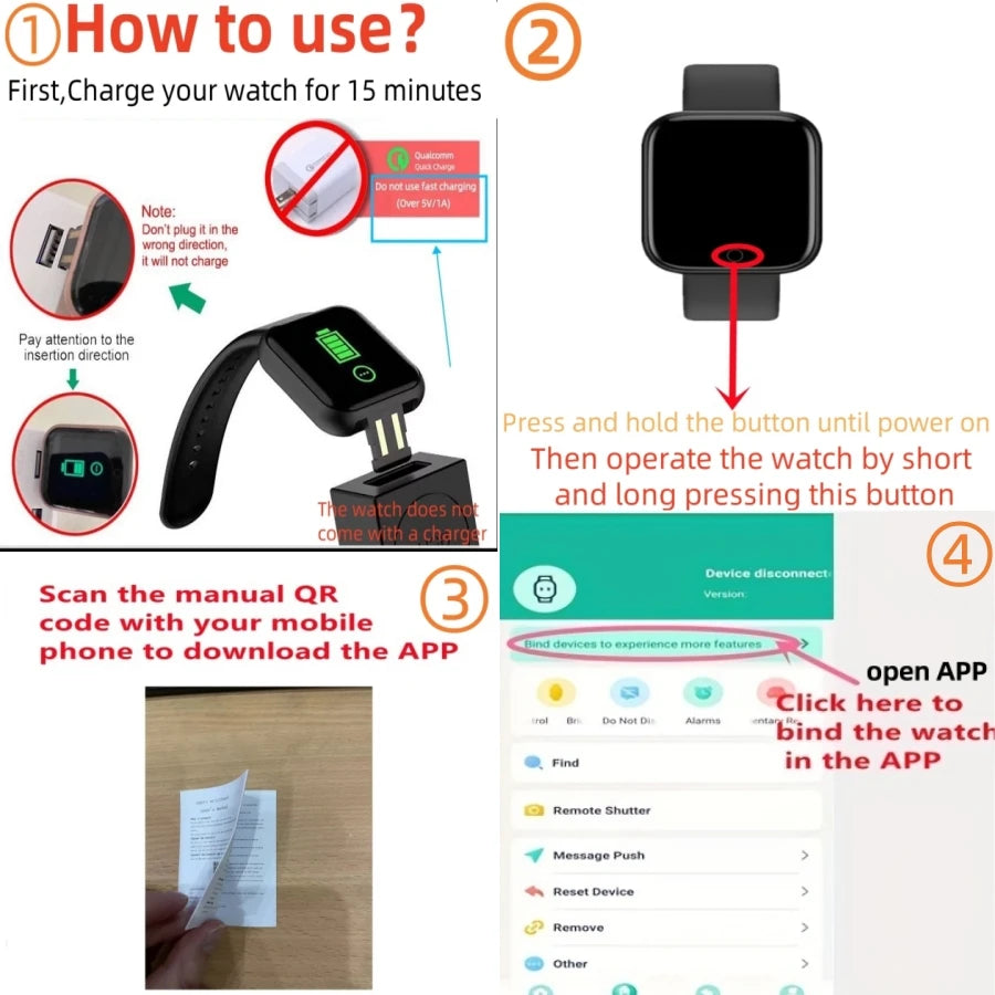 CHAOGENB Smart Watch Fitness Tracker | USB Charging Android Fitness Smart Watch P3