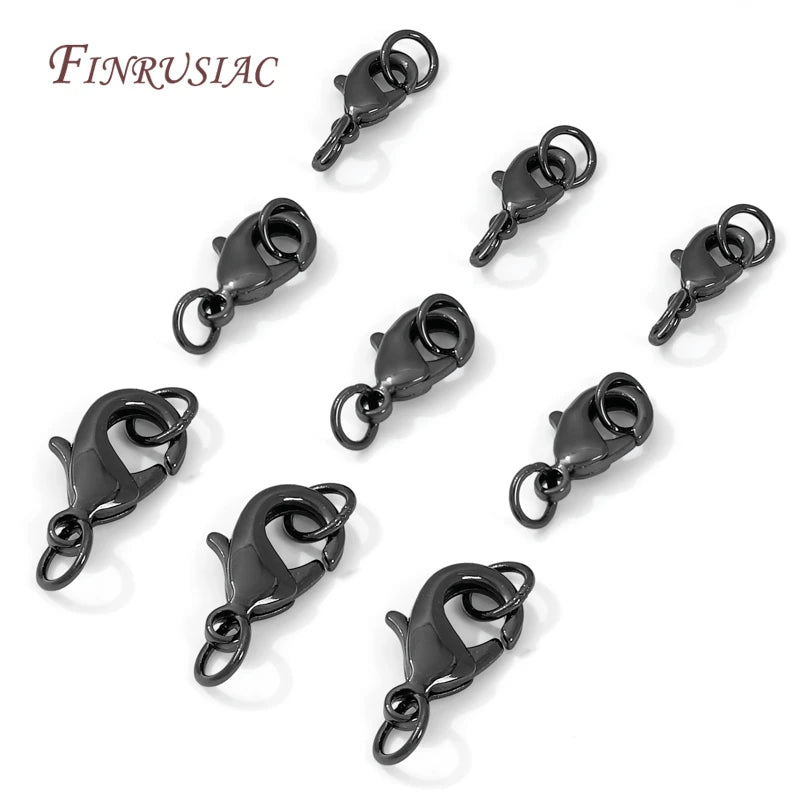 Black Brass Lobster Clasps & Closed Rings – 9.5/12/15mm DIY Jewelry Clasp Findings P3