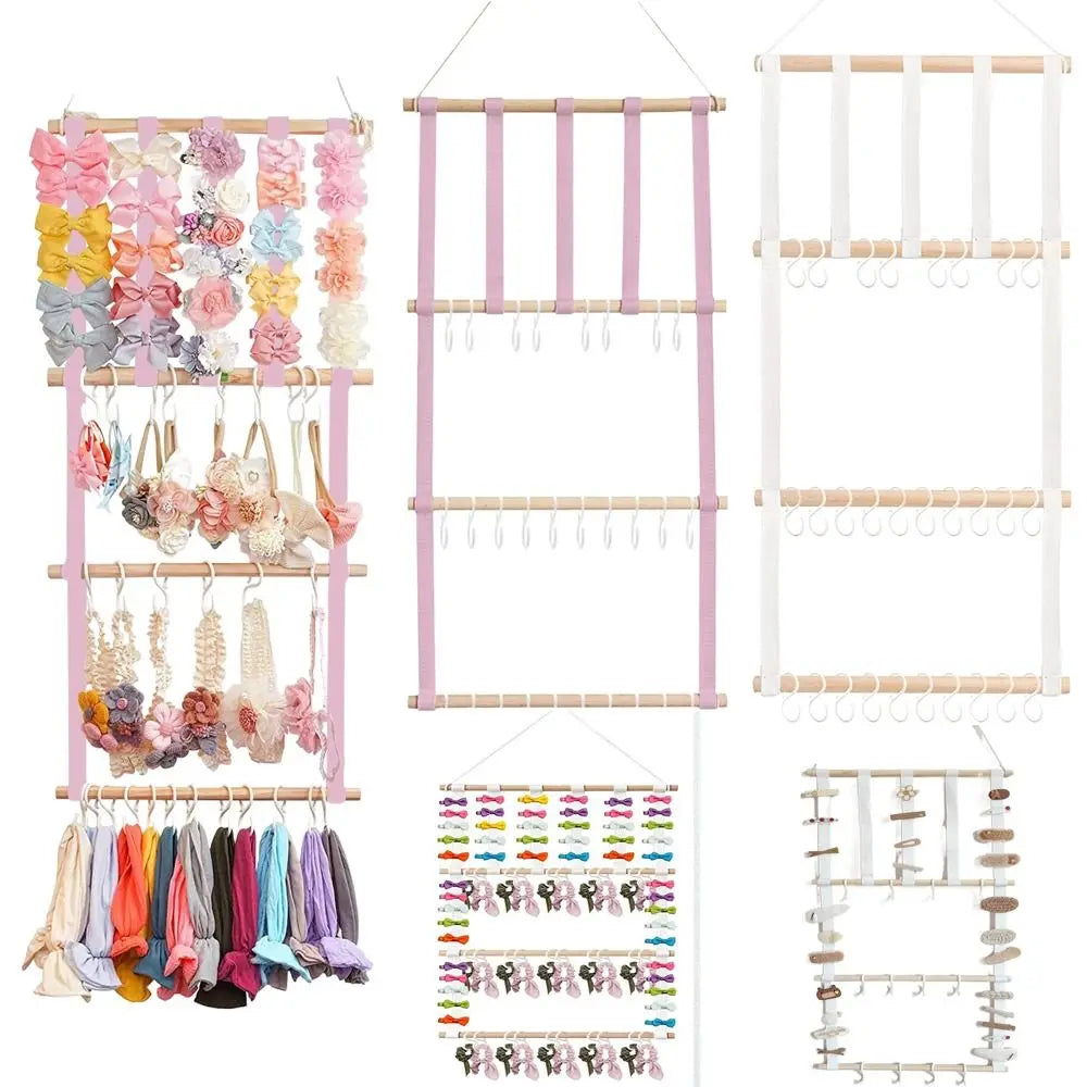 Baby Girls Bow & Hair Clip Wall Organizer – Wood Hanging Rack Hair Accessory Organizer P3