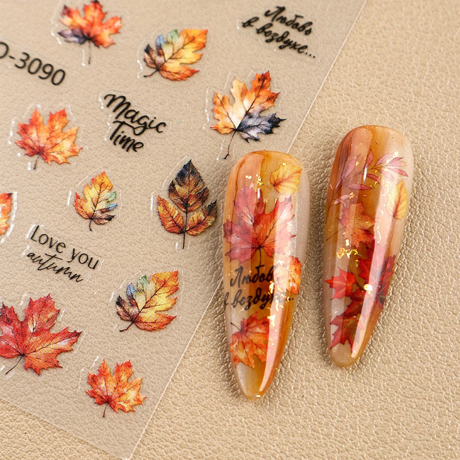 Autumn Maple Leaf Nail Stickers – Fall Nail Art Decals 2pcs Nail Art Stickers P3