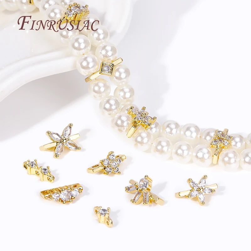 18K Gold Plated Zircon Flower Spacer Bars | 2/3 Hole Separators Jewelry Spacer Bars P3