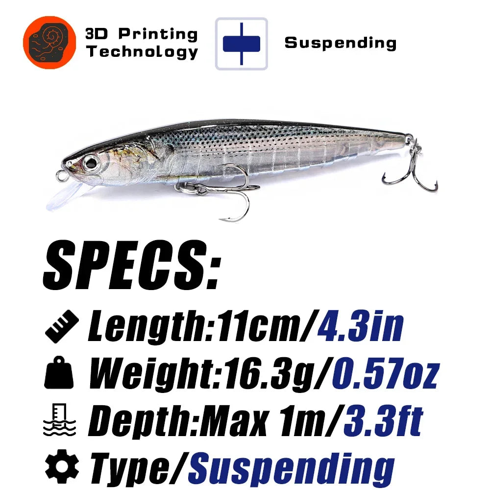 B&U 110mm Suspending Minnow Wobbler Hard Bait Fishing Lure Minnow Fishing Lure P3