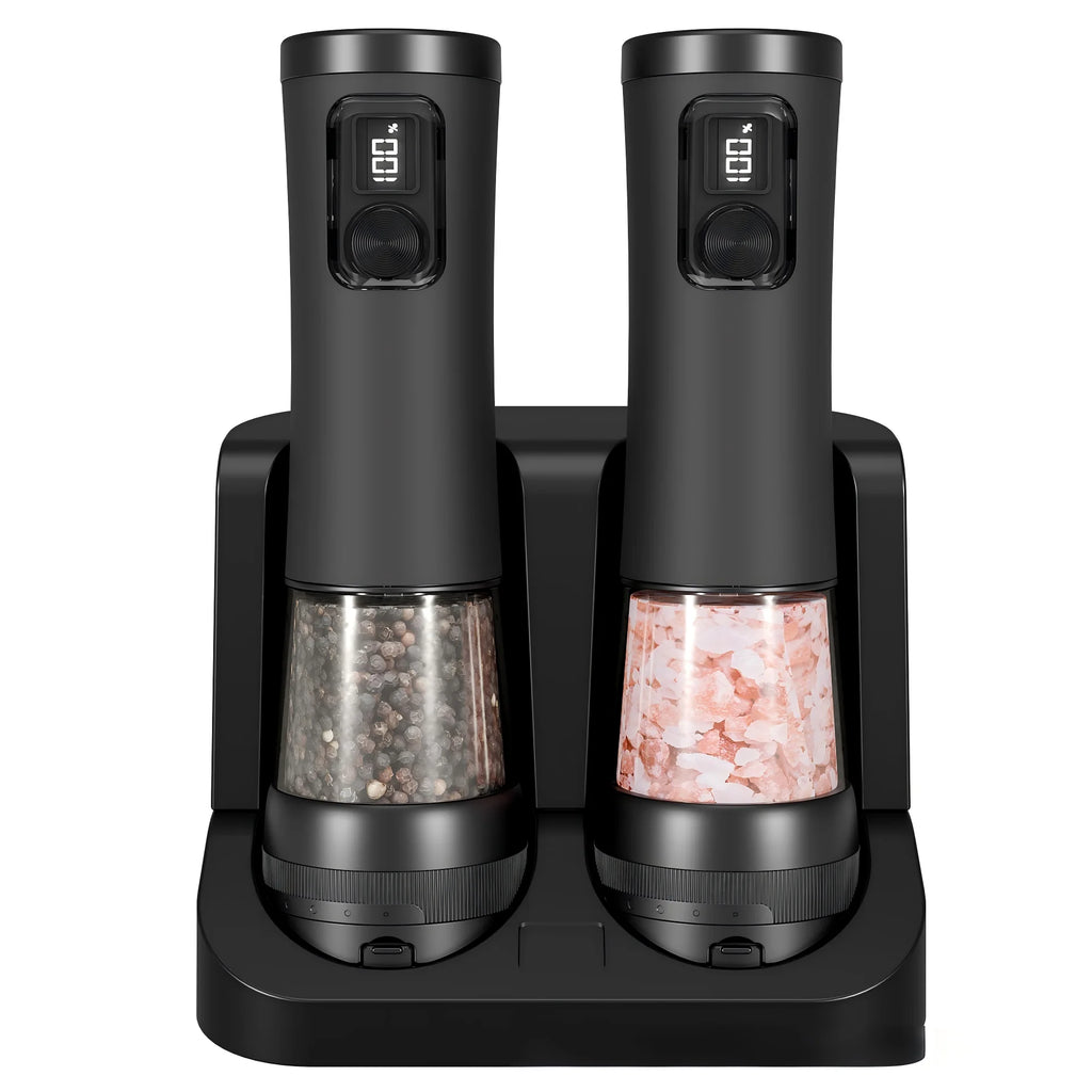 CLITON Electric Salt & Pepper Grinder Set with LED – 2 Pack Electric Spice Grinder P3 Gray